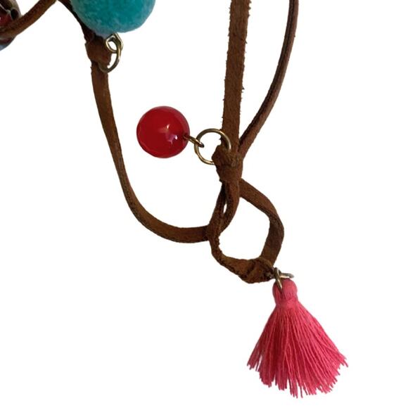 Adjustable Leather Wrap Bracelet Necklace Aqua Pink Charms Boho - Picture 3 of 7